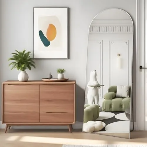 NEUWEABY Espejo de Cuerpo Entero Espejo Arco de 141 x 40 cm, Espejo de pie con Soporte, Blanco Arqueado Cuerpo Completo, Espejo de pie o Inclinado para Dormitorio, Sala de Estar