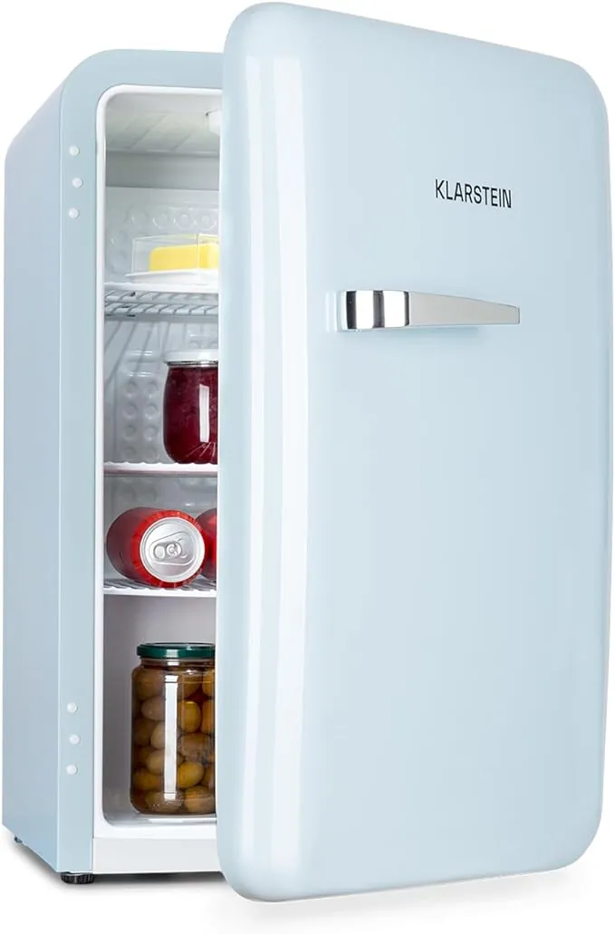 Klarstein Audrey Mini - nevera pequeña, minibar compacto, independiente, refrigeración por compresión, capacidad, refrigeración: 0-10 °C, mininevera con 70 litros de capacidad, azul