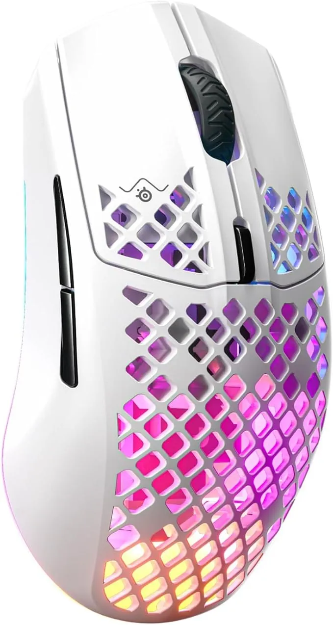 SteelSeries Aerox 3 Wireless Snow - Raton Inalambrico Gaming - Diseño ultraligero resistente al agua - RGB - Sensor óptico TrueMove Air 18K DPI