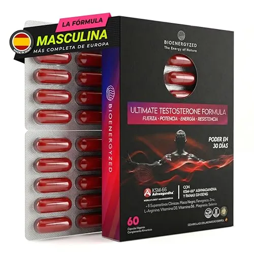 Testosterona Hombre Natural Pura con Ashwagandha KSM-66, Maca y Ginseng