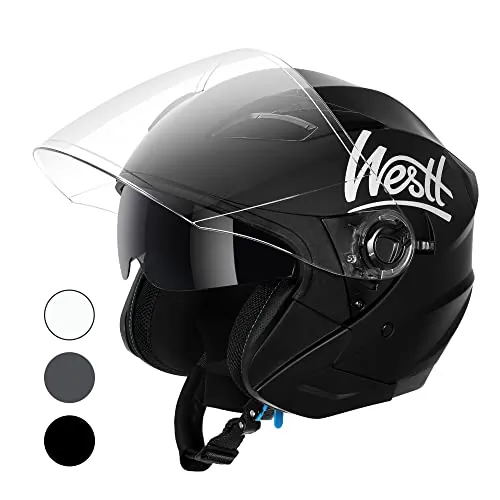 Westt Casco Jet Casco Scooter con Doble Visera ECE 22.06 Homologado