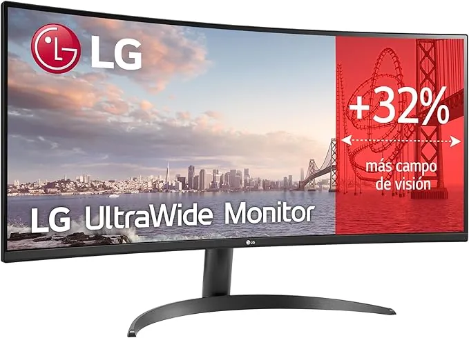 LG 34WR50QK-B - Monitor UltraWide Curvo, 34", QHD: (3440x1440px), 21:9, ADM FreeSync Premium, Multiposición, Negro