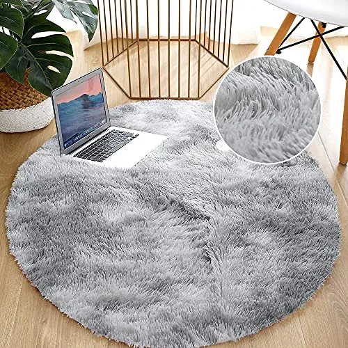 Leesentec Alfombras de área Alfombras de Dormitorio Redondo Sala de Estar Antideslizante Alfombra Suave y esponjosa Alfombras de Piso peludas Grandes para Pasillo (Gris/Blanco, 160cm)