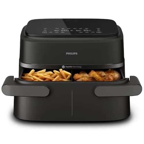Philips 1000 Airfryer - Freidora de Aire doble cesta, 7,1L, 10 en 1, Negro