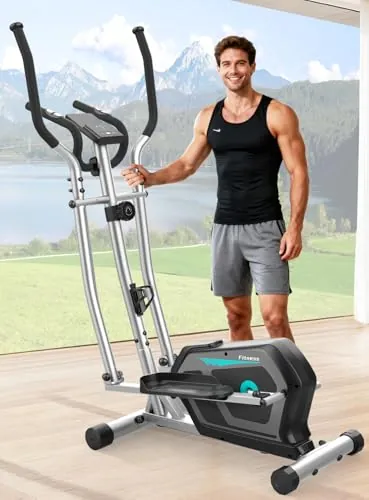 Bicicleta Elíptica,3 en 1 Máquina Elíptica para Casa con 16 Niveles de Resistencia,Monitor LCD, Bluetooth App y Soporte para Dispositivos,Pedal Antideslizante (Plateado)