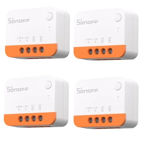 SONOFF ZBMINIL2 4pcs Zigbee Interruptor inteligente, interruptor Sin Neutro，Interruptor inalámbrico ZigBee de 2 vías,Requiere ZigBee 3.0 Gateway Hub Compatible con Alexa y Google Home(6A 1440W)