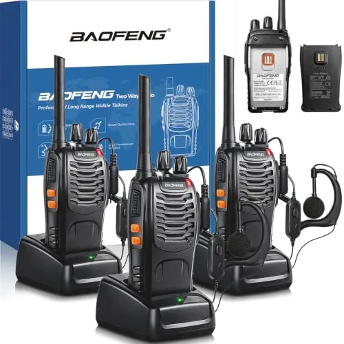 Baofeng Walkie Talkie Profesional PMR Radiocomunicación USB Recargable 16 Canales de Larga Distancia Portátil Walkie Talkies con Auriculares y Luz LED (Negro, 3 PCS)
