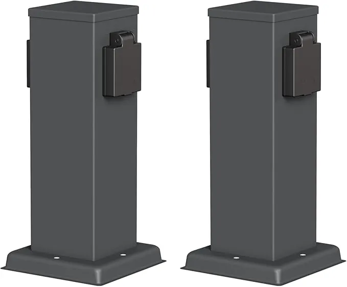 ledscom.de 2 Tomas de jardín Columna Polly para Exterior, IP44, 2 vías, Acero Inoxidable, Antracita, Angular, 27 cm