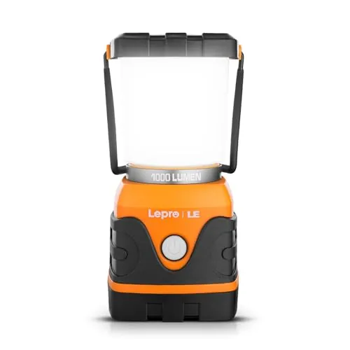 Lepro Linterna de Cámping a Pilas 1000 LM Naranja 1 PCS | 4 Modo de Luz, Funciona con Pilas, Brillo Ajustable, Impermeable IPX4 para Cámping, Senderismo, Pesca, Cortes de Energía