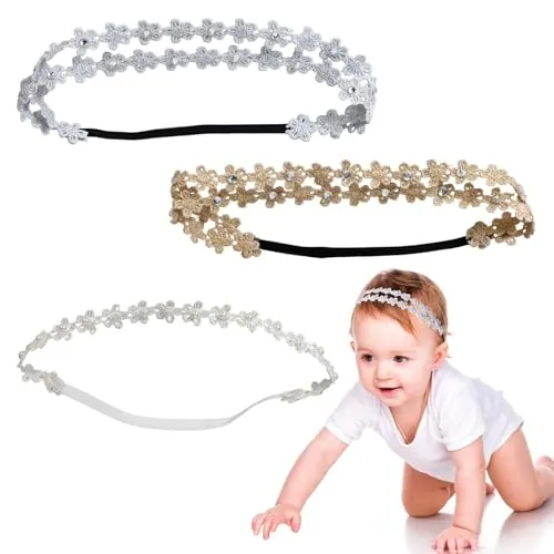 3 Bandas de Pelo De Flores para Bebés, Bandas Elásticas de Doble Capa, Accesorios para Fotos Simples y de Moda, Adecuados Como Regalos Recién Nacidos y Accesorios para El Cabello para Niños