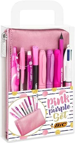 BIC Juego de 1 estuche con 2 bolígrafos, 1 lápiz de grafito con borrador, 1 bolígrafo de gel borrable, 3 marcadores permanentes, 1 bolígrafo de fieltro de escritura, 1 lápiz mecánico