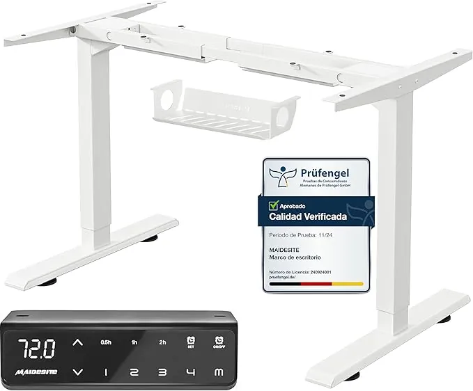 MAIDeSITe Mesa de pie eléctrica Ajustable en Altura 2 Patas Elevadoras con Motor Dual(Blanco)