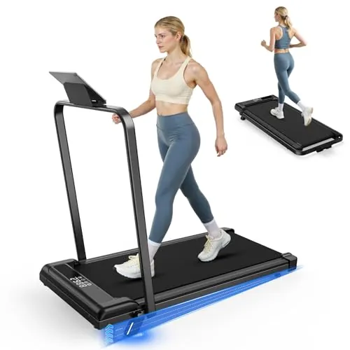 HomeFitnessCode - Cinta de correr eléctrica plegable (2 en 1, 10 km/h, 2,5 HP, gran superficie de 43 cm, mando a distancia y pantalla LCD, marco reforzado, capacidad de 265 LB, para hogar y oficina