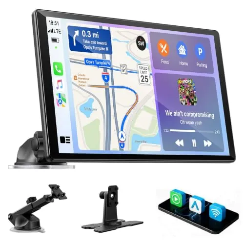 LAMTTO Pantalla Carplay Coche 10.1 Pulgadas 2026 Upgrade Apple Car Play & Android Auto Inalámbrico,Pantalla Táctil Portátil Radio Coche con Bluetooth,Airplay,Mirror Link,FM,AUX,Siri,Mapa Navegación