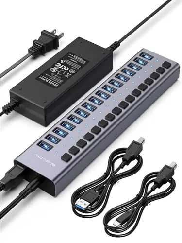 ACASIS 16-Port USB 3.2 Hub, 10Gbps Data Speed, 96W Power Adapter