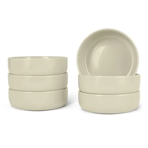Amazon Basics Cuencos de Gres Esmaltado, Juego de 6 Piezas, Aptos para Lavavajillas, 14,0cm, Marfil