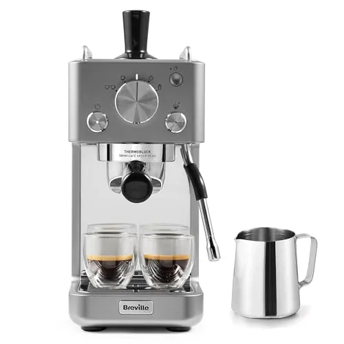 Breville Barista Slimline Cafetera espresso | Espumador de leche integrado | Cafetera compacta para capuchinoscafés latte y más | Bomba de 15 bar | Plata [VCF185X]