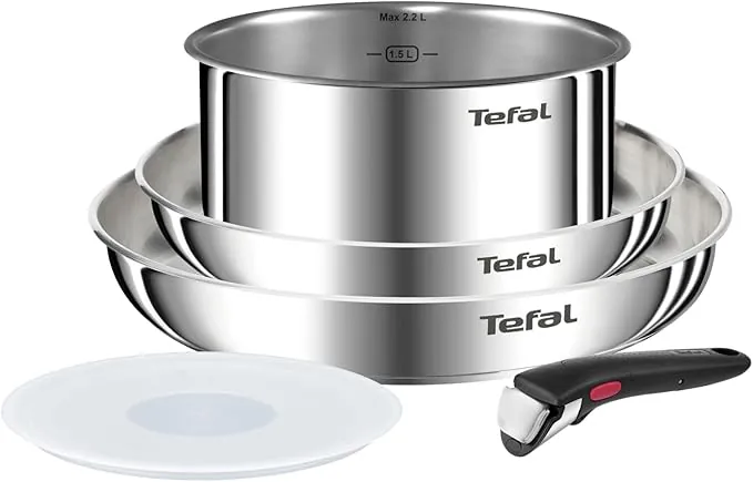 Tefal Ingenio Emotion - Juego de 2 Sartenes de 22/26 cm + Cazo de 18 cm + Mango extraíble + 1 accesorio, Apto inducción, antiadherentes, revestimiento titanio, Thermo-signal, apto lavavajillas y horno