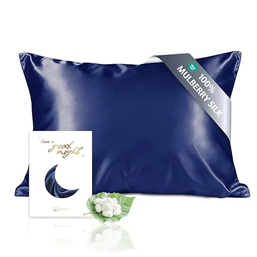 townssilk Doble Cara 100% 19 mm Funda de Almohada de Seda Pura de moras para la Salud del Cabello y la Piel Funda, de Almohada con Cremallera Oculta, 1 Pieza 40x80cm Navyblue