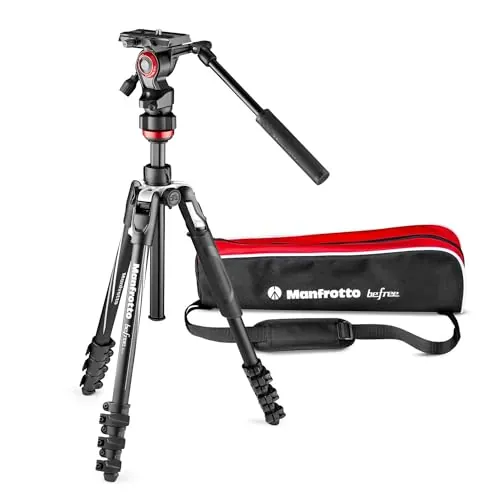 Manfrotto Befree Live, Trípode de Viaje con Cabezal para Videocámara y Cierre de Palanca, Trípode de Aluminio para DSLR, sin Espejo, Cámaras Reflex, Videocámaras y Accesorios de Video