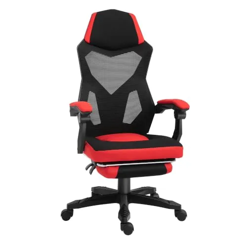 Vinsetto Silla Gaming Giratoria de Malla con Reposapiés Retráctil Rojo