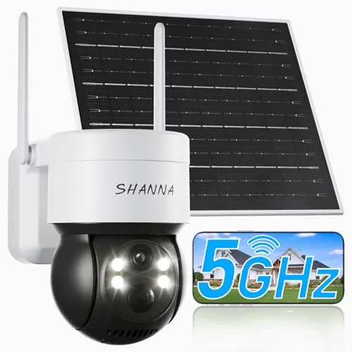 [5GHz & 2,4GHz]Camara Vigilancia WiFi Exterior Solar,Batería de 7800mAh y panel solar de 6W,2K 4MP Camera Vigilância Exterior con Luz de inundación,Visión Nocturna Color,Detección de Movimiento con IA