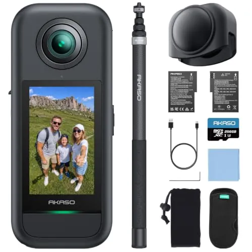 AKASO 360 Cámara de acción 360 con 256GB Tarjeta, Kit de Vista de Dron
