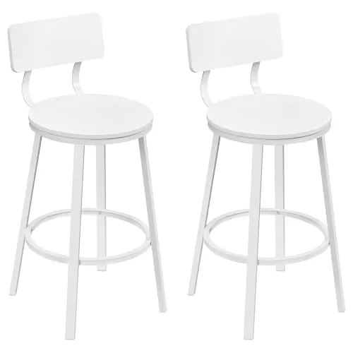 WOLTU Taburetes Altos Cocina Juego de 2 con Respaldo, Blanco