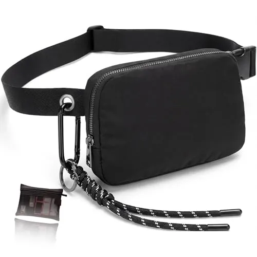 AleFlowSolutions Bolso Riñonera Mujer Negra Grande Impermeable, Riñonera para Festival, Viaje y Deporte con Correa Ajustable 50-100 cm, Incluye Neceser de Regalo