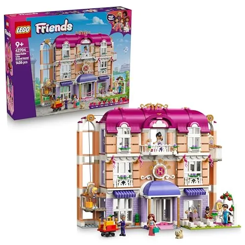 LEGO Friends Gran Hotel de Heartlake City de Juguete – Casa de Muñecas en Miniatura con 6 Mini Muñecos, 2 Figuras de Animales y Accesorios – Regalo de Cumpleaños para Niñas de 9+ Años – 42704