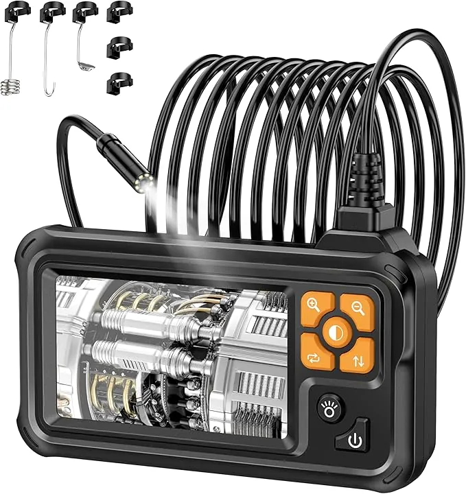 Lightswim - Boroscopio Digital Industrial HD 1080P, cámara de inspección endoscópica IPS de 4.3 Pulgadas con alcantarillado de Serpiente Impermeable IP67 de Mano con 8 Luces LED, Cable semirrígido de