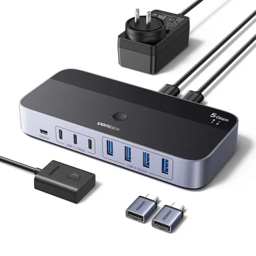 UGREEN Switch USB KVM Conmutador 2 PC Entradas Comparten 7 Salidas
