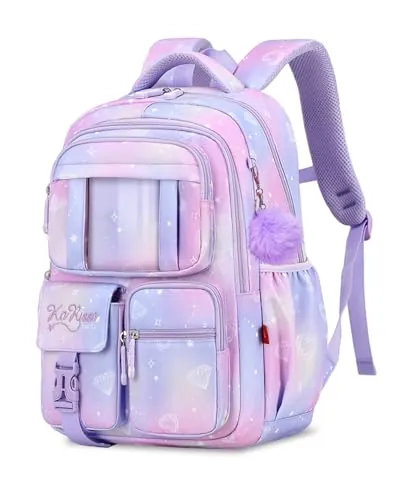Tanou Mochilas Escolares Niña, 20 Litros Transpirable Mochila Colegio Niña de 7 a 11 Años, Nylon Repelente al Agua Mochila de Niñas Escolar, Morado