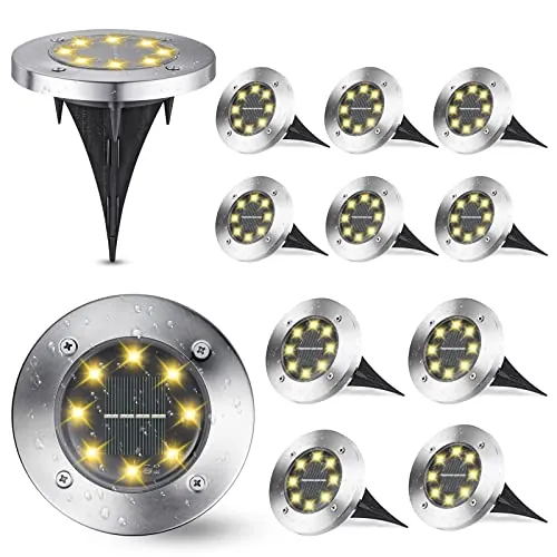 Joomer Luces Solares Led Exterior Jardin Suelo, 12 Paquetes Luz Solares Jardin Impermeables, Lamparas Solares Suelo Para Camino, Césped, Patio, Terraza (Blanco Cálido)