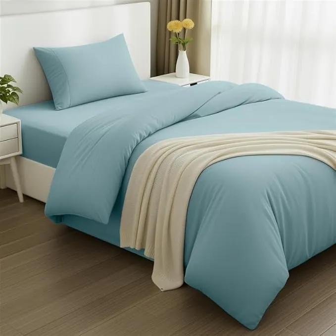Utopia Bedding - Funda nordica Cama 90, Sabana Bajera 90x190 y Funda Almohada (50x75cm) - Funda edredon 135x200 - Juego de Cama de Microfibra cepillada Suave (Azul SPA)