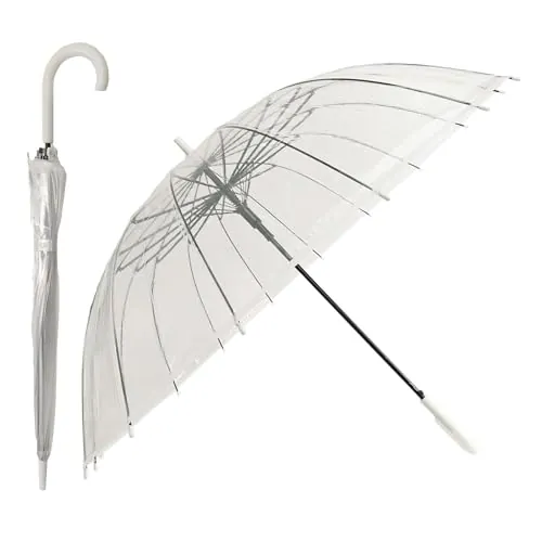 DH DREAMER HOME Paraguas Largo Clásico Grande Automático y Resistente al Viento (Transparente 16 Varillas)