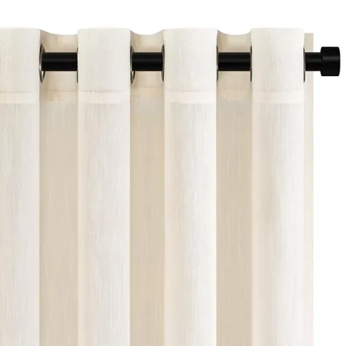 Topfinel Cortina Ancha de Lino Crema, Visillo Semitransparente Ligero con Ojales para salón, Cortina con Trabillas, 300 x 240 cm, 1 Unidad