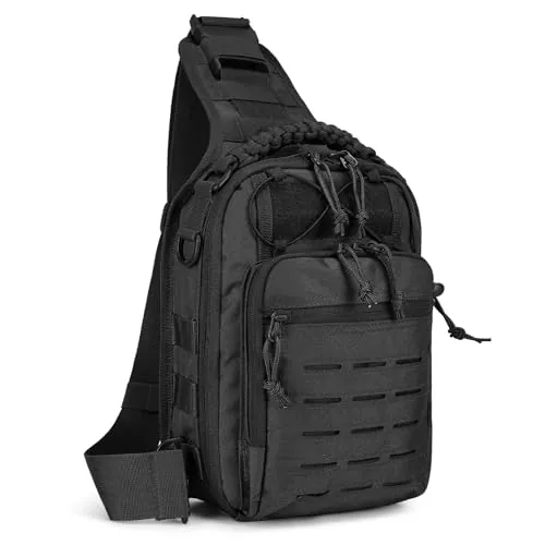 HUNTVP Bolsa de Pecho Hombre Táctica Bandolera Militar Mochila Impermeable Sling Bag Molle Multifuncional para Correr Deporte Viaje Acampar Senderismo,Tipo-8 Negro