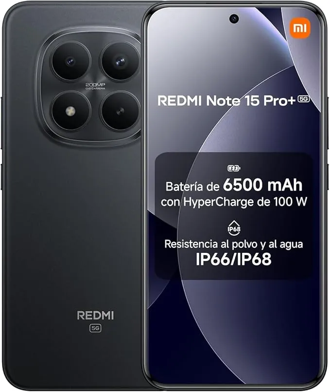 XIAOMI REDMI Note 15 Pro+ 5G Smartphone - 12+512GB, 6.83" AMOLED Display, 1.5K AMOLED Screen, Snapdragon 7s Gen 4, 200MP Camera, Negro