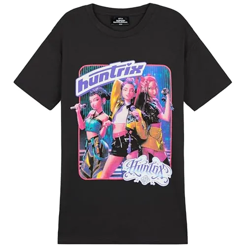 KPop Demon Hunters Oficial Huntrix Camiseta Niña Manga Corta, Camisetas Algodon, 4-14 Años (9-10 Años, Negro Huntrix)