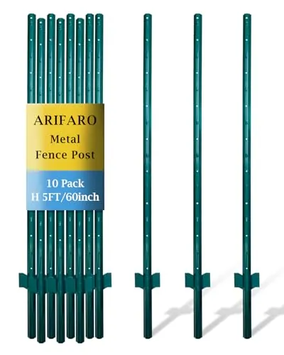 ARIFARO 152cm / 5ft Postes de Valla de Metal, Paquete de 10, en U Resistentes para Jardín, para Valla de Alambre, de Acero para Patio, Alambre al Aire Libre