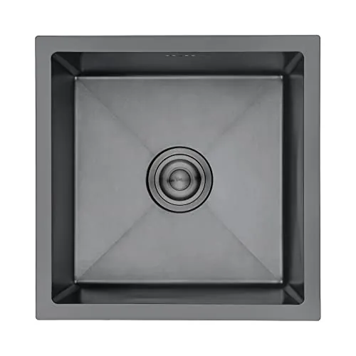 Ibergrif M84040B Fregadero Cocina 40 x 40 cm, Fregadero Bajo Encimera o Sobre Encimera con Filtro de Drenaje, Acero Inoxidable, Gris Oscuro