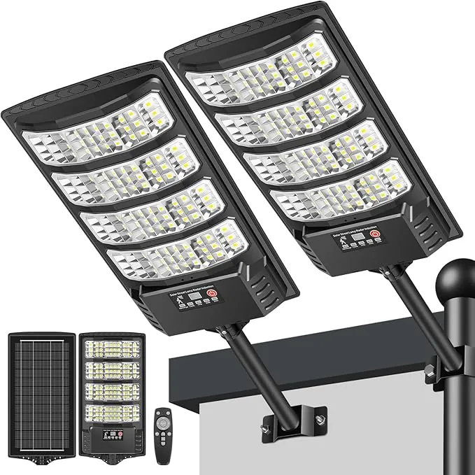 LEKIA Farolas Solar Exterior, 1000W Potente Focos LED Solares con Sensor de Movimiento y Mando a Distancia, 6500K Luz Solar IP66 Impermeable Luces Solares para Jardín Patio Aparcamiento, 2 Paquetes