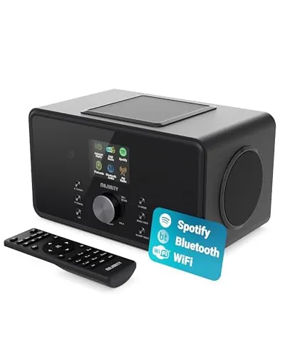 MAJORITY Bard Radio Internet con Dab+ | 2.1 100W Estéreo con Subwoofer Incorporado | Radio WiFi con Bluetooth & Despertador | Spotify Connect, Podcasts, FM, 90 Preajustes | Mando a Distancia (Negro)