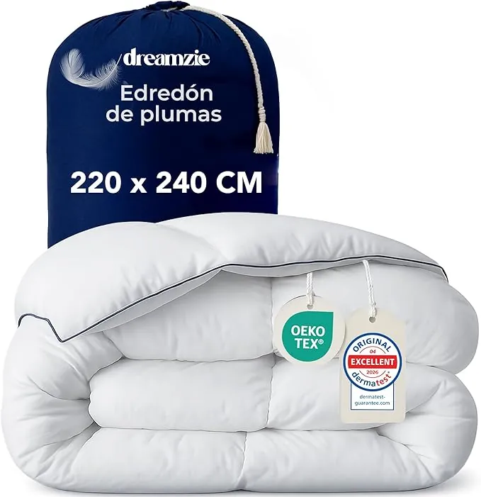 Dreamzie - Edredón de Plumas Ultracómodo Nordico Cama 220x240 cm - Duvet y Plumón de Pato 450gsm – Certificado Oeko-Tex, Downpass y RDS para Bienestar Animal