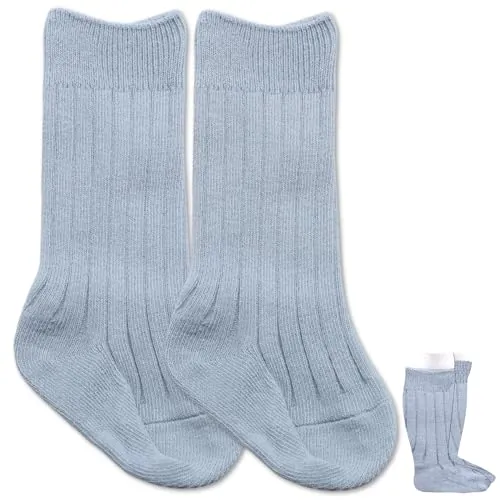 BABYZOCO Calcetines Altos de Algodón para Bebé, Calcetas Largas, Medias Largas para Bebé, Talla S, Longitud suela 8 cm, Altura de 15 cm, Algodón, Apto para 0 a 12 meses, Azul