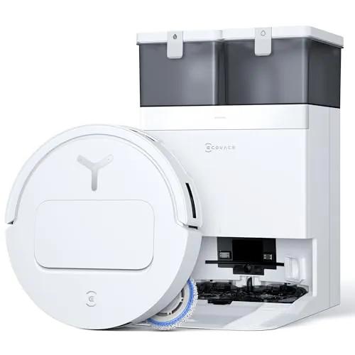 ECOVACS T50 Pro Omni Gen2 Aspirador Robot, 15000Pa Mejorado por T30 Pro Omni, Cepillo Lateral y fregona Extensibles, Adición automática Solución de Limpieza, Lavado en Agua Caliente 75℃, Blanco