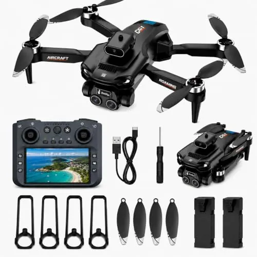 Hiwoor Dron FPV con Pantalla de 4,3'' en Mando, Cámara 1080P WiFi, Evitación de Obstáculos, Flujo Óptico, Motor sin Escobillas, 20 Min de Vuelo, Plegable para Principiantes y Adultos
