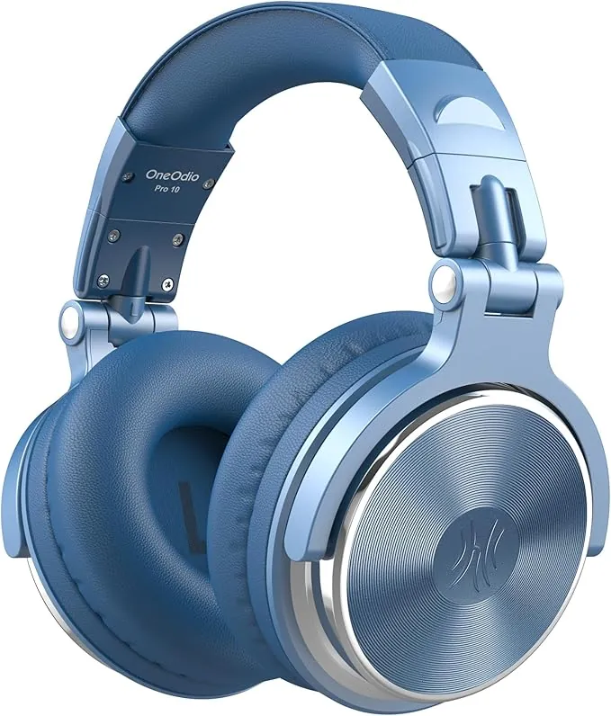 OneOdio Pro10 Auriculares DJ con Cable, Estéreo de Mezcla y Monitor de Estudio, 50mm Controladores, 3.5 y 6.35mm Conector de Audio para PC AMP Grabación de Teléfono Piano Guitarra,Azul Celesteo