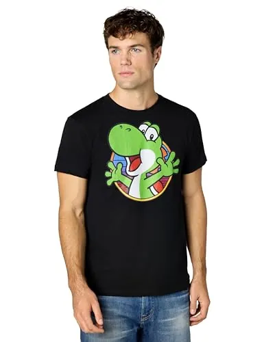 Nintendo Super Mario Yoshi Color Fade Circle Logo T-Shirt Camiseta, Negro, XL para Hombre